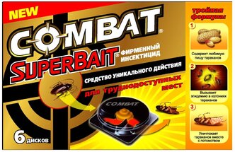 Ловушка Combat SuperBait от тараканов, 6 дисков