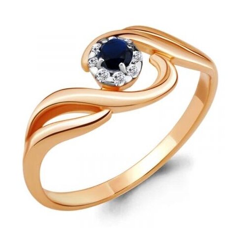 фото Кольцо из золочёного серебра aquamarine а68213б-п с фианитом и гидротермальным сапфиром diamant-online