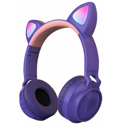 фото Беспроводные bluetooth наушники cat ear zw-028 со светящимися кошачьими ушками (фиолетовый)