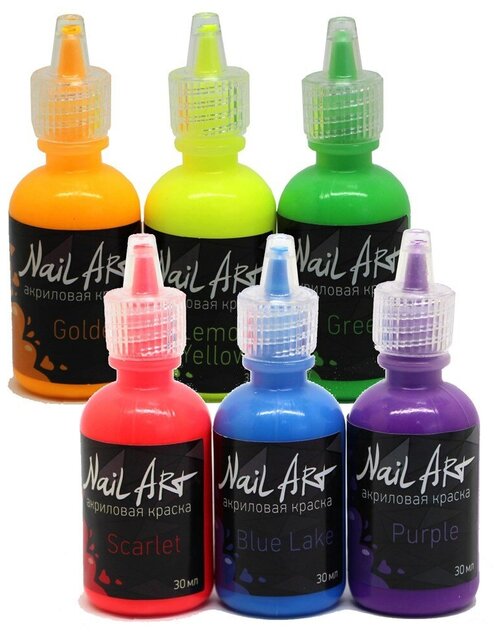 Набор флуоресцентных красок для аэрографии на ногтях Orks Workshop: Nail Art Neon (6 цветов по 30 мл.)