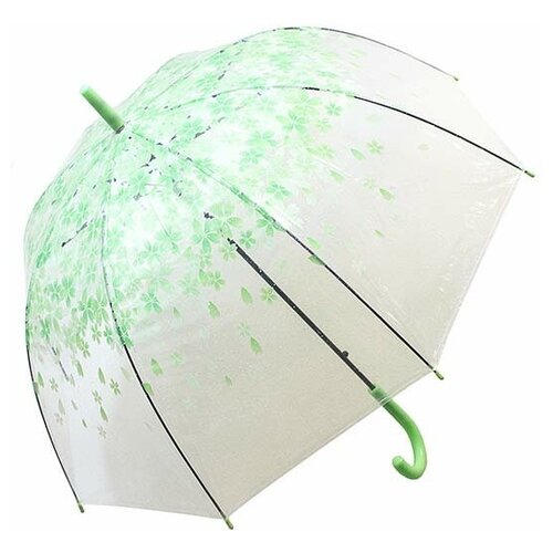 Зонт-трость полуавтомат, купол 75 см., система «антиветер», прозрачный, зеленый