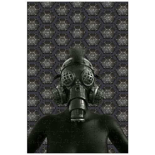 фото Магнитный пазл 27x18см."газовые маски, киборг, киберпанк" на холодильник lotsprints