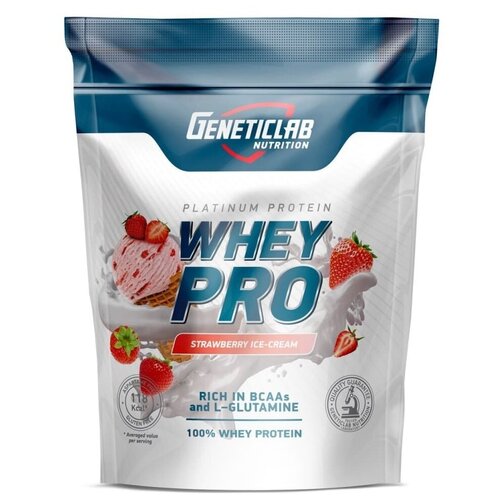Протеин Geneticlab Nutrition Whey Pro, 1000 гр., клубника со сливками сывороточный протеин geneticlab 1kg фундук карамель