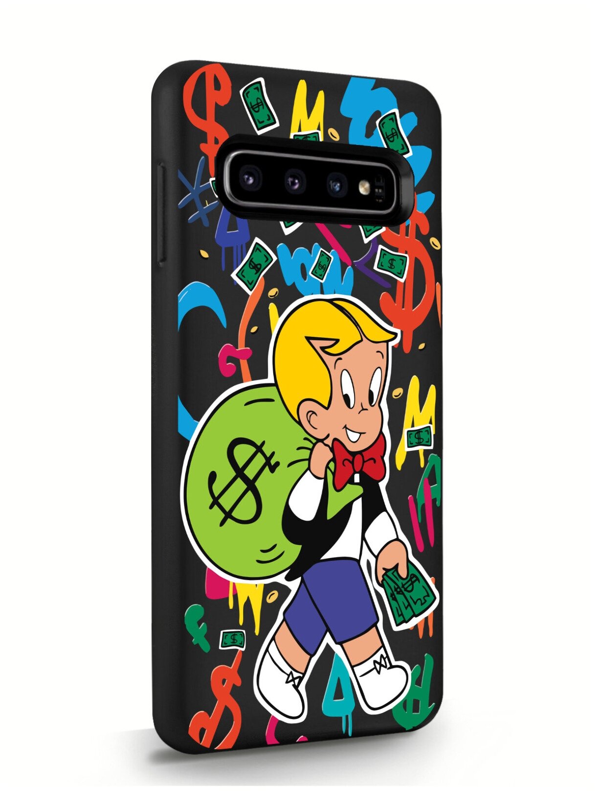 Черный силиконовый чехол MustHaveCase для Samsung Galaxy S10 Monopoly Richie Rich/ Монополи Богатенький Риччи для Самсунг Галакси С10 Противоударный