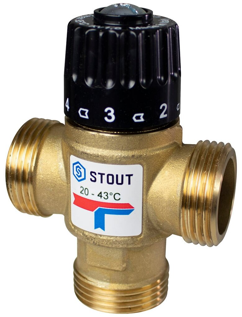 SVM-0120-164325 STOUT Термостатический смесительный клапан для систем отопления и ГВС. G 1” M, 20-43°С KV 1,6 м3/ч - фотография № 1