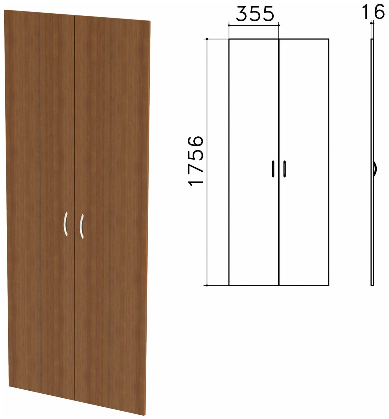 Дверь ЛДСП высокая "Бюджет", комплект 2 шт, 355х16х1756 мм, орех французский, 402880-190 В наборе: 1компл.
