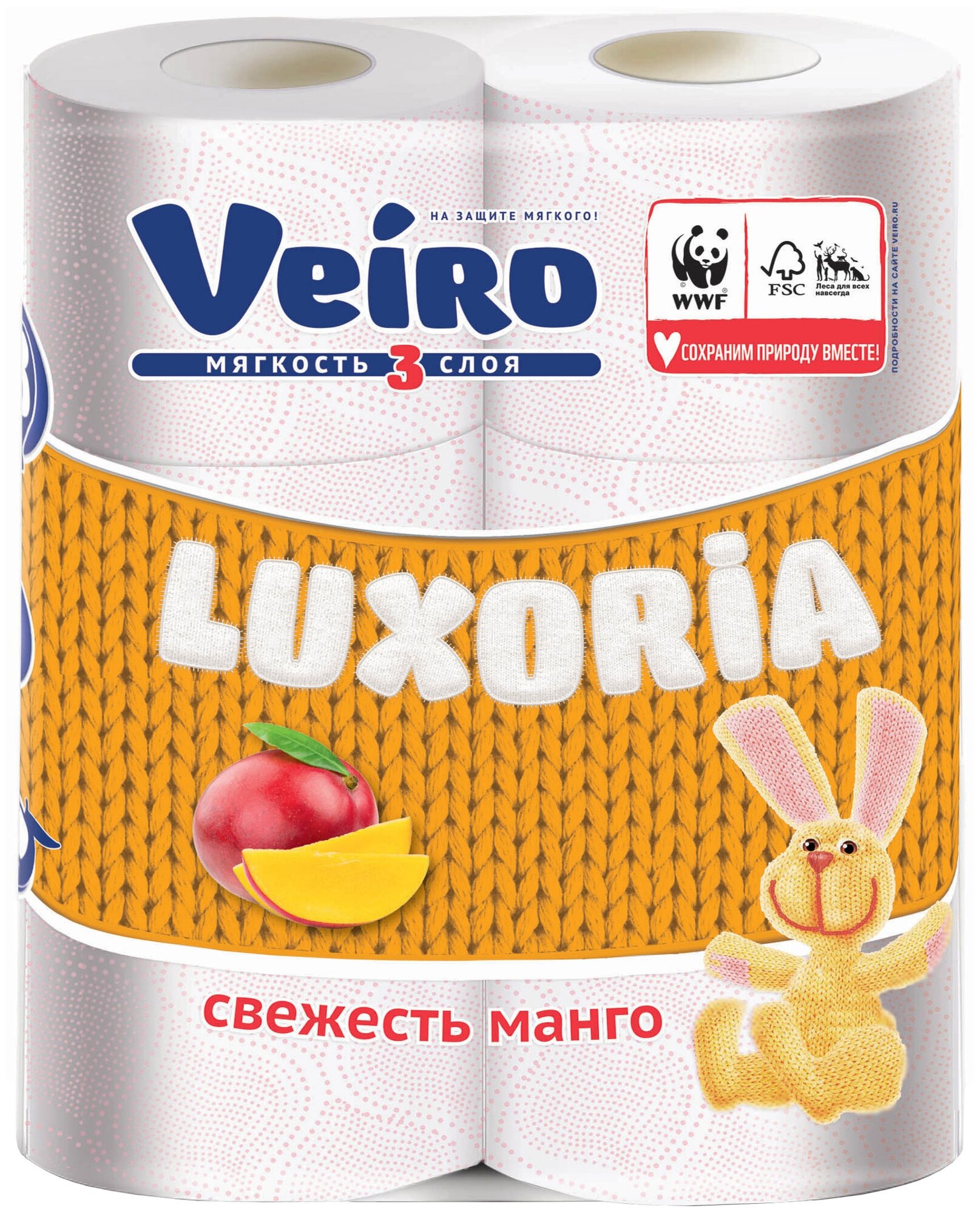 Туалетная бумага Veiro Luxoria ароматизированная Свежесть манго 3 слоя .6 рулонов Linia Veiro - фото №1