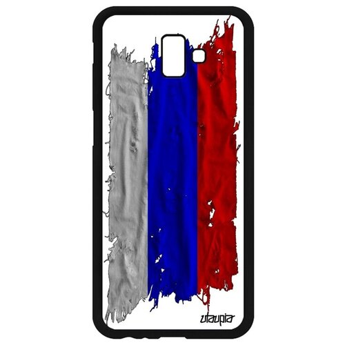 фото Защитный чехол на смартфон // samsung galaxy j6 plus 2018 // "флаг россии на ткани" государственный патриот, utaupia, белый