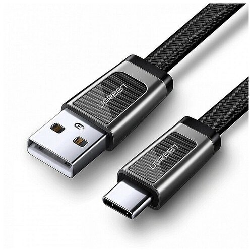 Кабель Ugreen USB Type-C 3А (Flat cable with braid, USB 2.0, черный, 1.0M)
