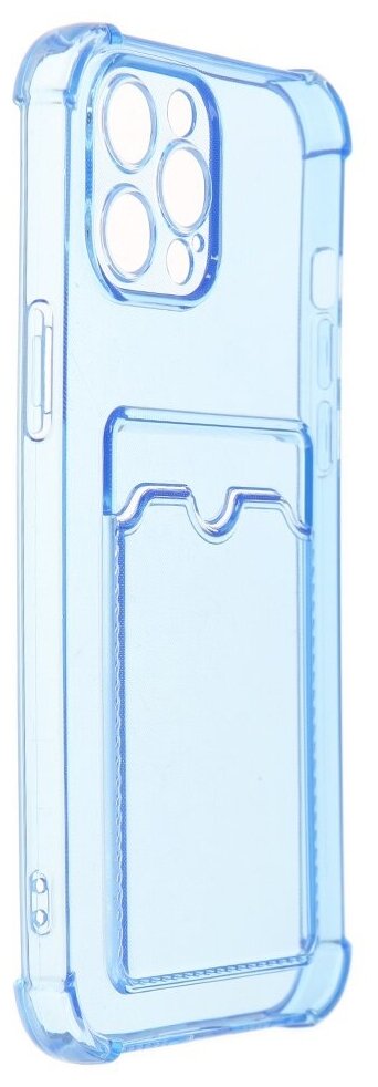 Защитный силиконовый чехол LuxCase с картхолдером для пластиковых банковских карт синий прозрачный кейс бампер с кармашком на Apple iPhone 12 Pro Max