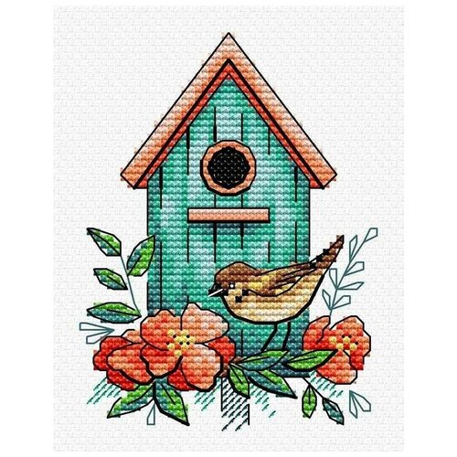 фото Набор для вышивания на канве жар-птица "воробьиный дом", 8х11см (вышивка крестом)