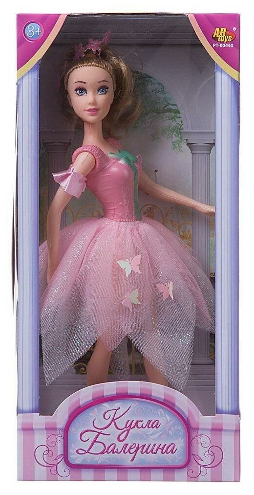 Кукла ABtoys Балерина, 30см, в бледно-розовой юбке-лепесток с бабочками PT-00440/w(1)