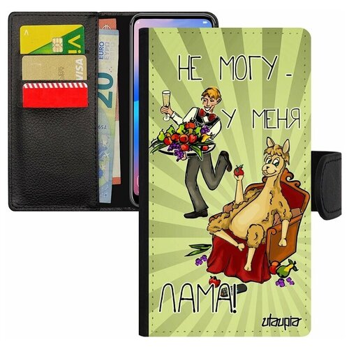 фото Чехол-книжка для смарфона iphone 7 plus, "не могу - у меня лама!" карикатура шутка utaupia