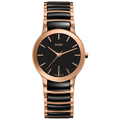 Наручные часы RADO, черный, золотой poche серебристый браслет с карабином розового цвета и звеньями с эмалью