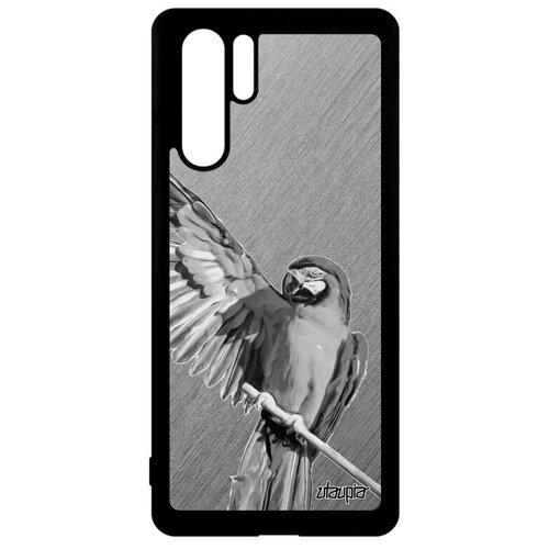 фото Простой чехол на смартфон // huawei p30 pro // "попугай" ара птица, utaupia, серый