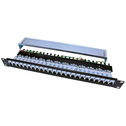 Патч-панель Hyperline PP3-19-24-8P8C-C6-SH-110D 19 1U 24xRJ45 кат.6 FTP патч панель hyperline pp3 19 48 8p8c c6 110d 19 2u 48 портов rj 45 категория 6 dual idc rohs цвет черный задний кабельный организатор