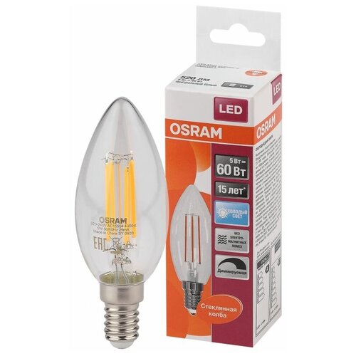 Светодиодная лампа Ledvance-osram FIL LSCL B60 DIM 5W/840 230V CL E14 600lm FILLED OSRAM