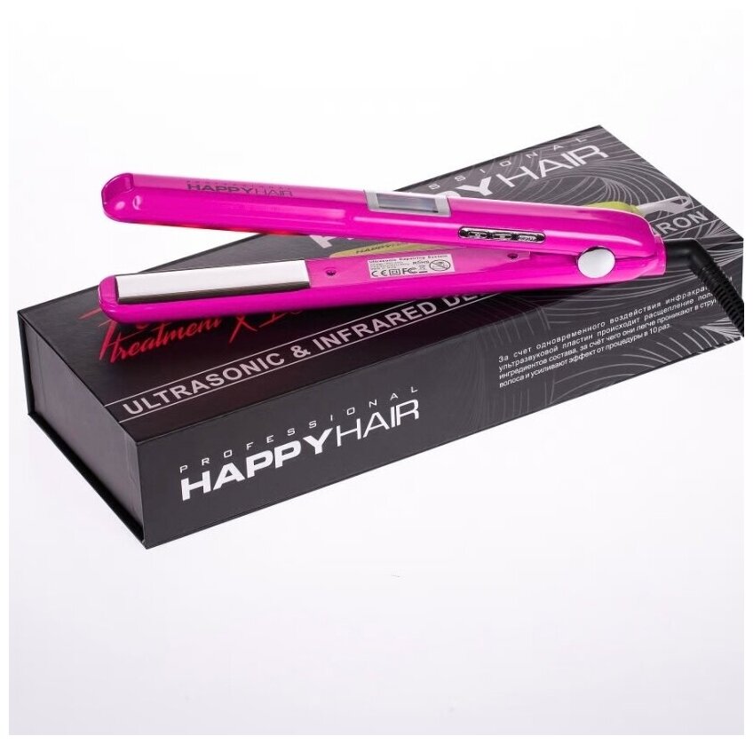 Утюжок Happy Hair Ультразвуковой+Инфракрасный, узкие пластины, розовый - фотография № 1