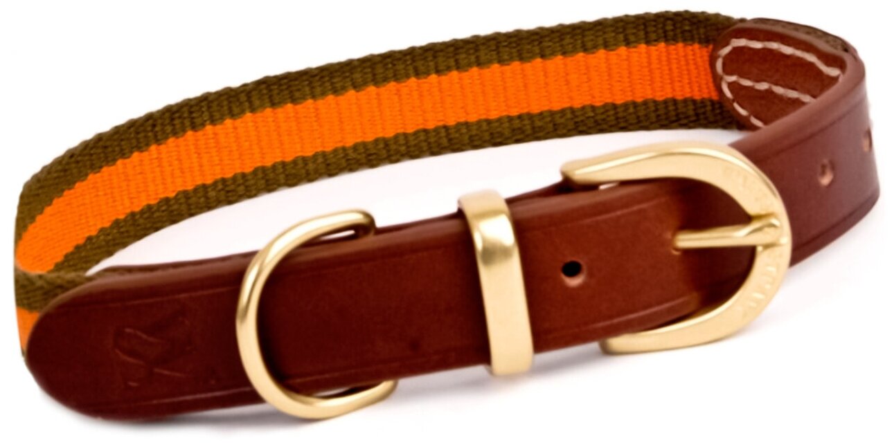 Ошейник для собак Waifs&Strays Classic, комбинированный (коричневая кожа/оранжевая тесьма), размер XL