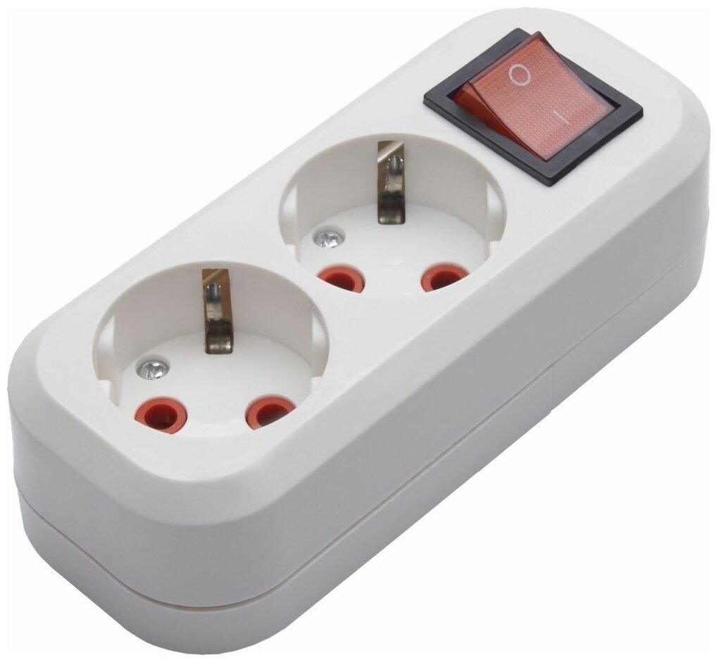фото Розетка переносная разборная, на 2 гнезда с выключателем, с заземлением, 250В, 16A, IP20, белая, PST16-211-20, 1шт