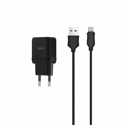 фото Блок питания сетевой 1 usb hoco, c22a, 2400ma, пластик, кабель микро usb, цвет чёрный