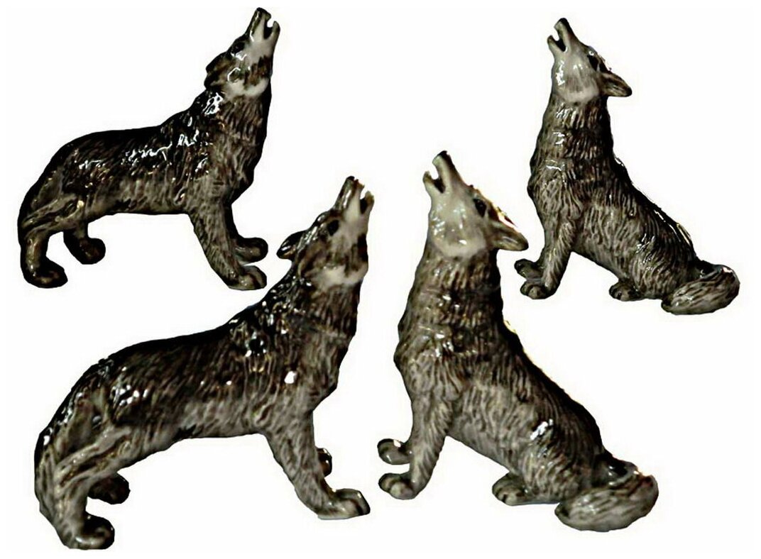 Набор фарфоровых фигурок KLIMA "Волк воющий", 4штуки, 7см (Франция)