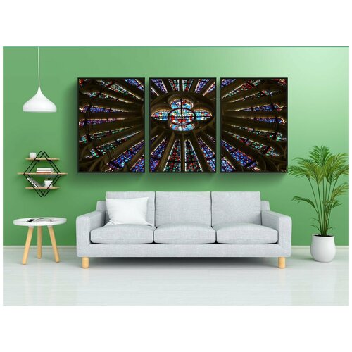 фото Набор модулных постеров для интерьера "церковное окно, розетка, витраж" 60x90 см. в тубусе, без рамки lotsprints