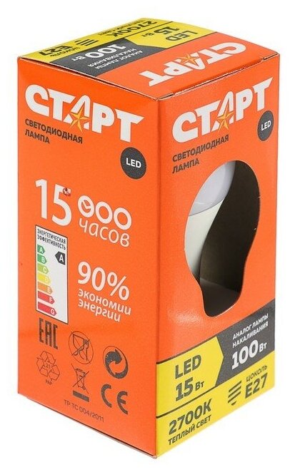 Лампа светодиодная СТАРТ Экономь ECO LED GLS, E27, 15 Вт, 2700 К - фотография № 4