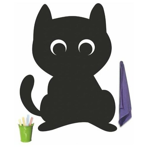 фото Магнитная меловая доска doski4you "кот №2" для рисования на холодильник, комплект / детская грифельная мел