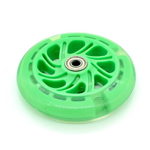 Колесо тонкое переднее светящееся для трехколесного самоката 120 мм (зеленое)