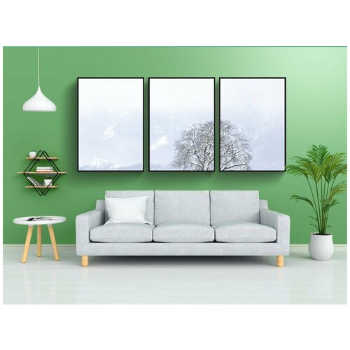 фото Набор модулных постеров для интерьера "снег, зима, дерево" 60x90 см. в тубусе, без рамки lotsprints