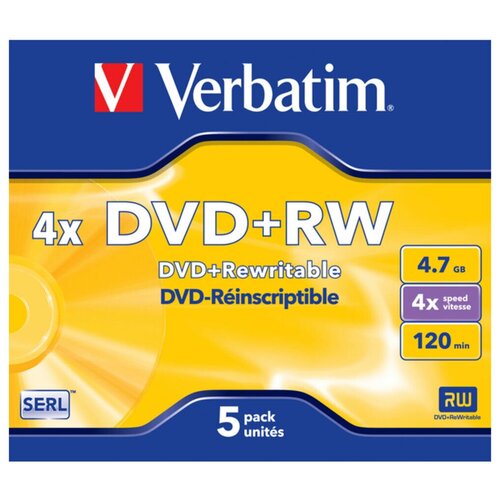 оптический диск verbatim dvd rw 4 7 gb 4x jewel case 5 шт Диск DVD+RW Verbatim 4.7Gb 4x Jewel case (5шт) (43229)