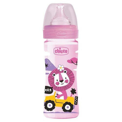 фото Chicco бутылочка с соской из силикона well-being pp средний поток, 250 мл, boy/girl new, с 2 месяцев, розовый