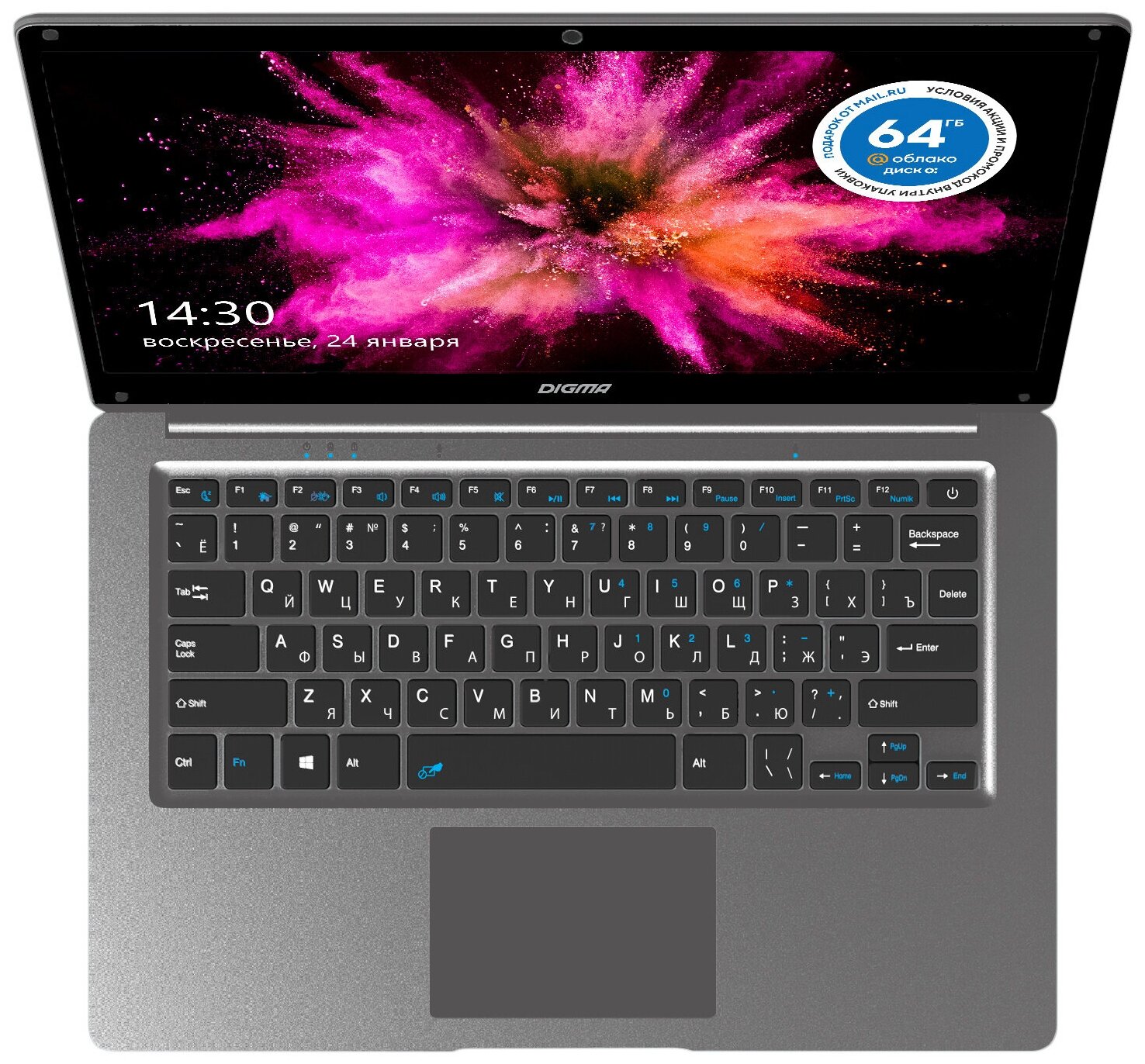 Ноутбук Digma EVE 14 C420 Celeron N4020 4Gb SSD128Gb Intel UHD Graphics 600 14 TN HD 1366x768 Windows 10 Home dark grey WiFi BT Cam ET4066EW