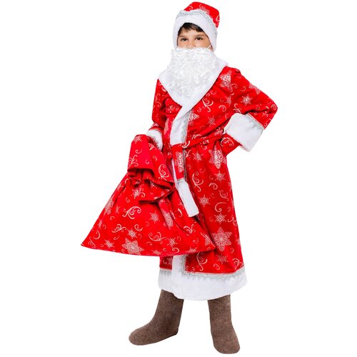 Карнавальный костюм Дед Мороз детский красный плюш Пуговка рост 122 карнавальный костюм снегурочка плюш детский пуговка рост 140
