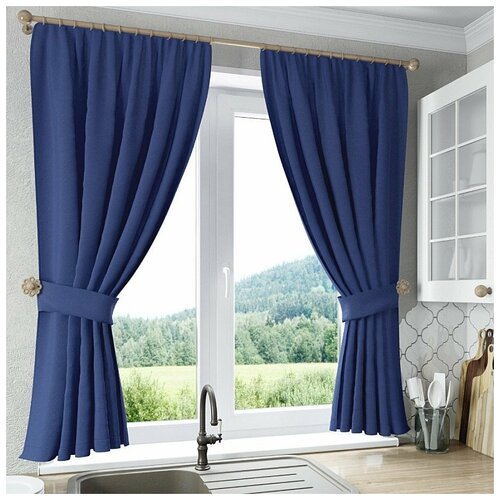 фото Комплект штор для кухни sola "анита", синий, 135*160 см - 2 шт