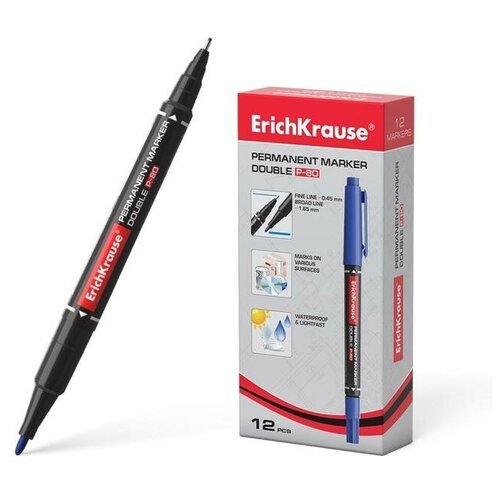 Маркер перманентный ErichKrause Double P-80 двусторонний синий 446₽