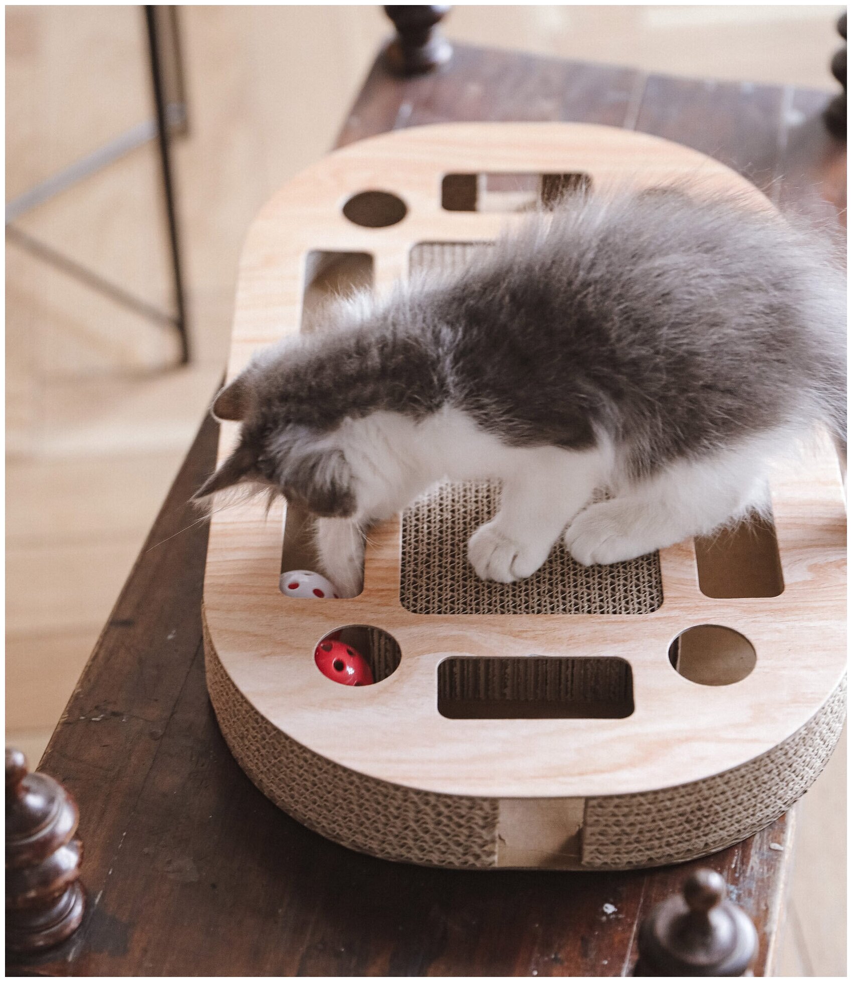Когтеточка с игрушкой для кошек, "Не Один Дома" Загадка, коричневый - фотография № 2