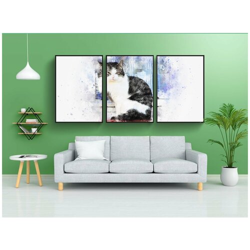 фото Набор модулных постеров для интерьера "кошка, животное, изобразительное искусство" 60x90 см. в тубусе, без рамки lotsprints