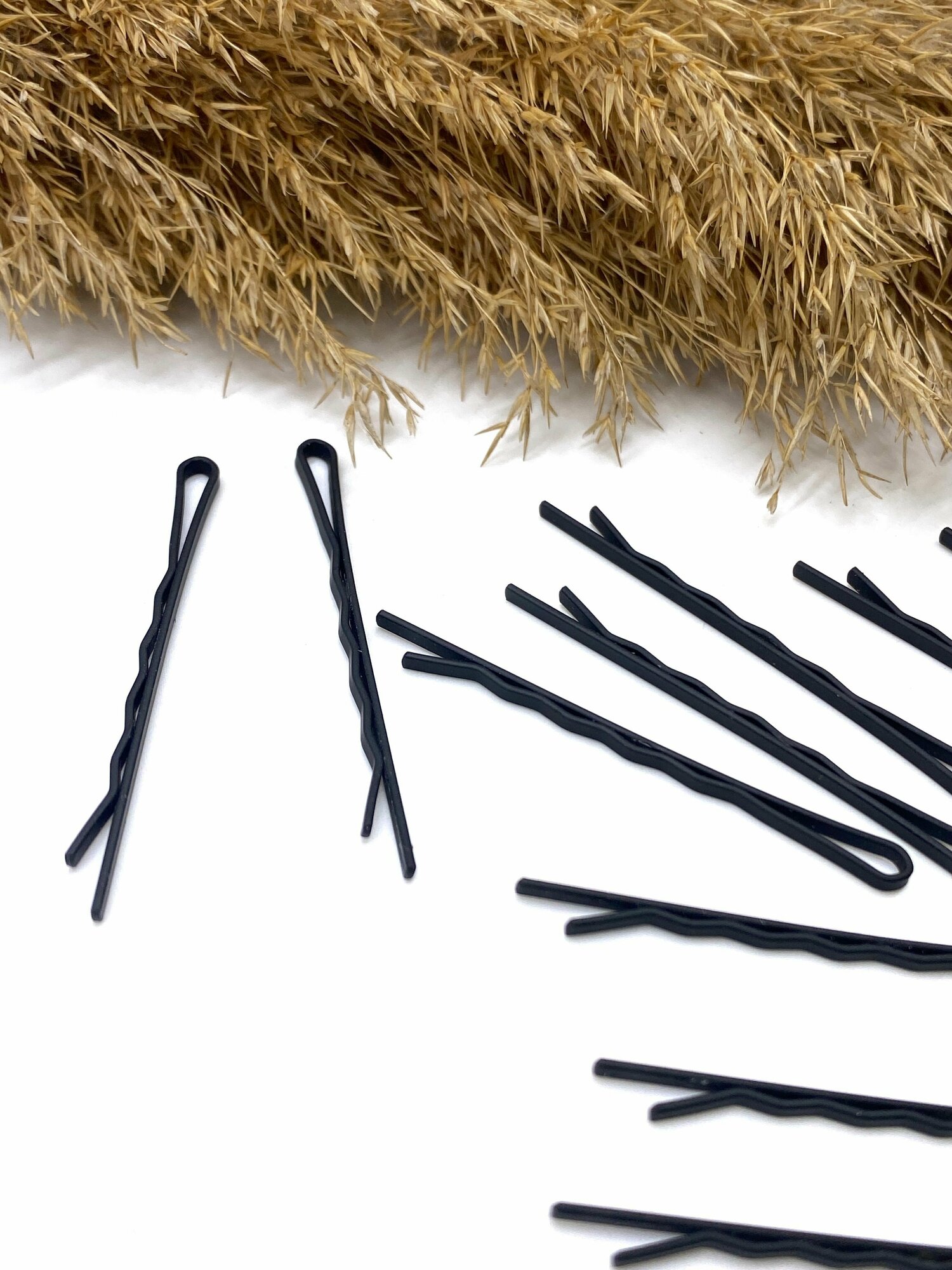 Заколки-зажимы для волос невидимки черные рифленые набор 10 шт