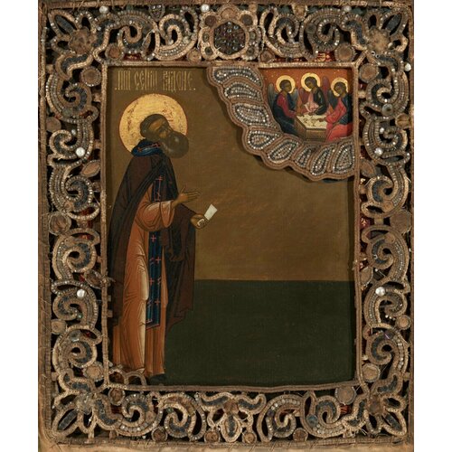 икона святой сергий радонежский деревянная икона ручной работы на левкасе 40 см Икона святой Сергий Радонежский деревянная икона на левкасе 40 см