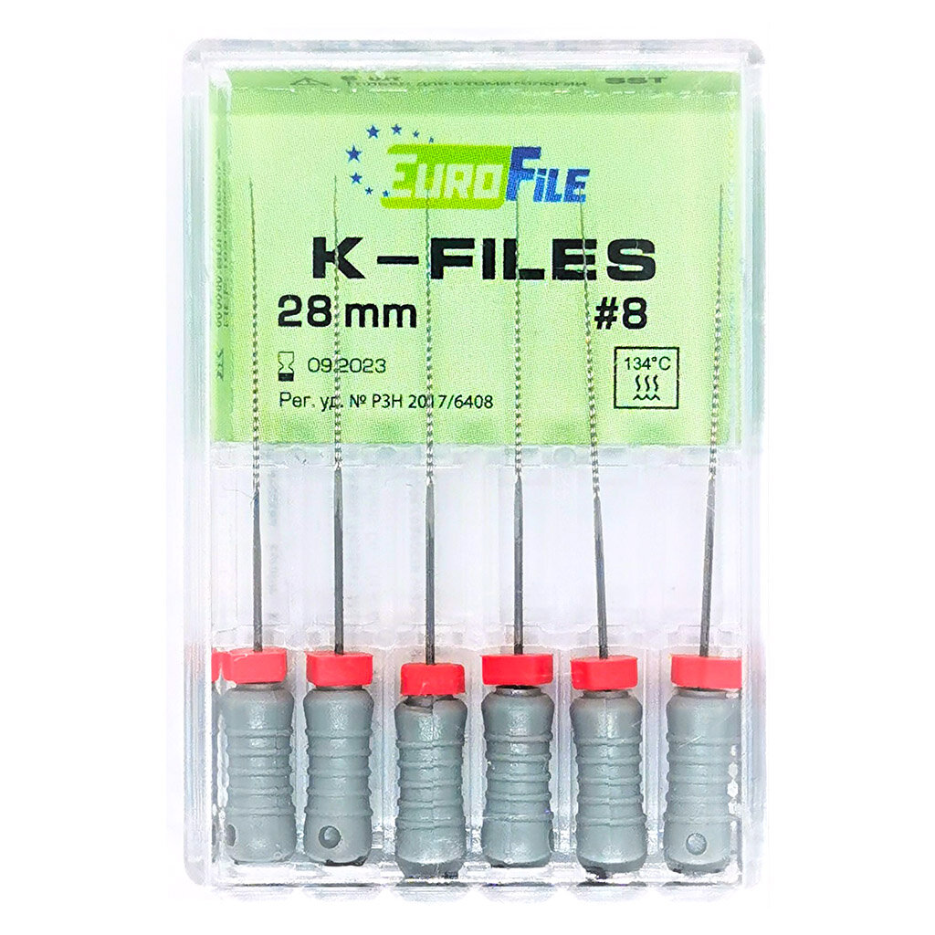 фото K-Files - ручные стальные файлы, 28 мм, N 08, 6 шт/упак