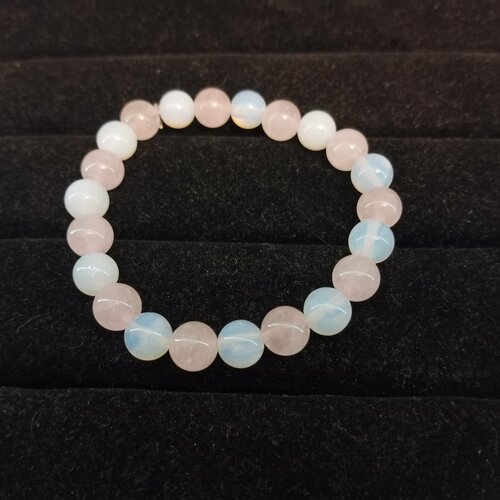 фото Браслет, кварц розовый, лунный камень, размер 20 см, диаметр 6.1 см, белый, розовый уральские камни