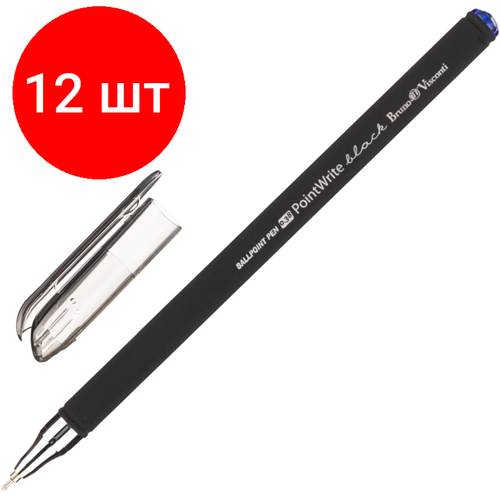 Комплект 12 штук, Ручка шариковая неавтомат. BV PointWrite Black 0.38мм синяя 20-0265