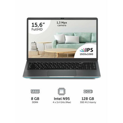 Ноутбук Azerty RB-1558 (15.6" IPS 1920x1080, Intel N95 4x1.7Ghz, 8Gb DDR4, 128Gb SSD)