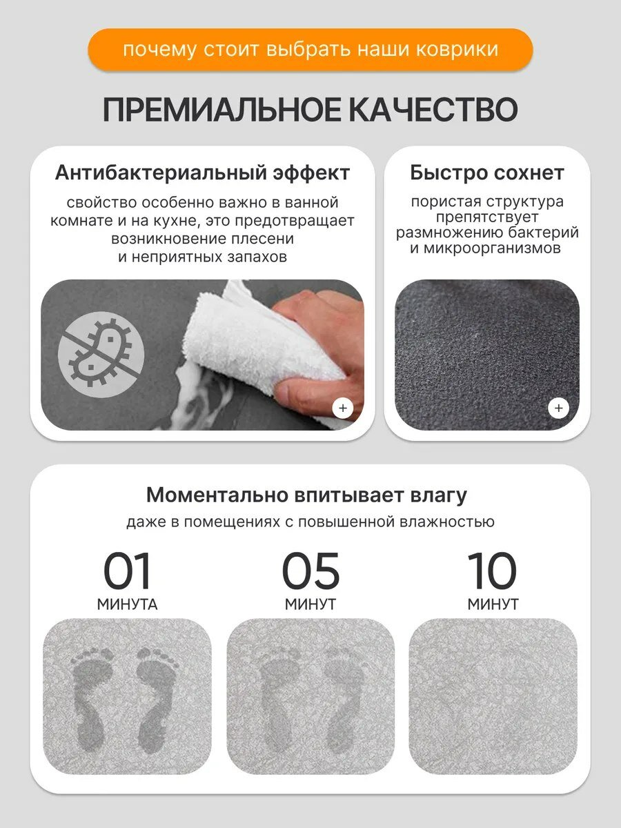Коврик для ванной и туалета противоскользящий диатомитовый 100х60см SeaRoom изумрудный мрамор — фото 1