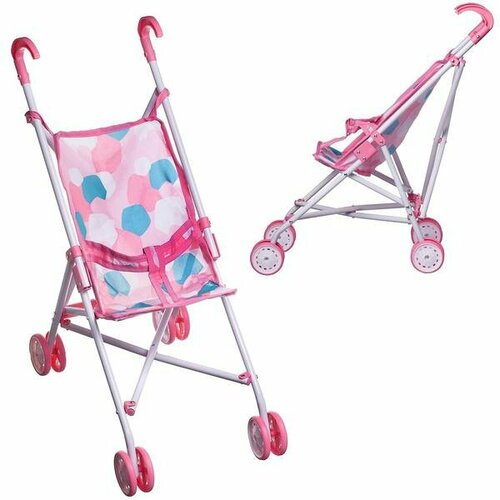 детская коляска легкая складная с высокой посадкой карманный зонтик двойная Коляска для куклы ABtoys прогулочная разноцветная, 52х26х55 см