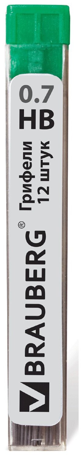 Грифели запасные 0,7 мм, HB, BRAUBERG, комплект 12 штук, Hi-Polymer, 180446