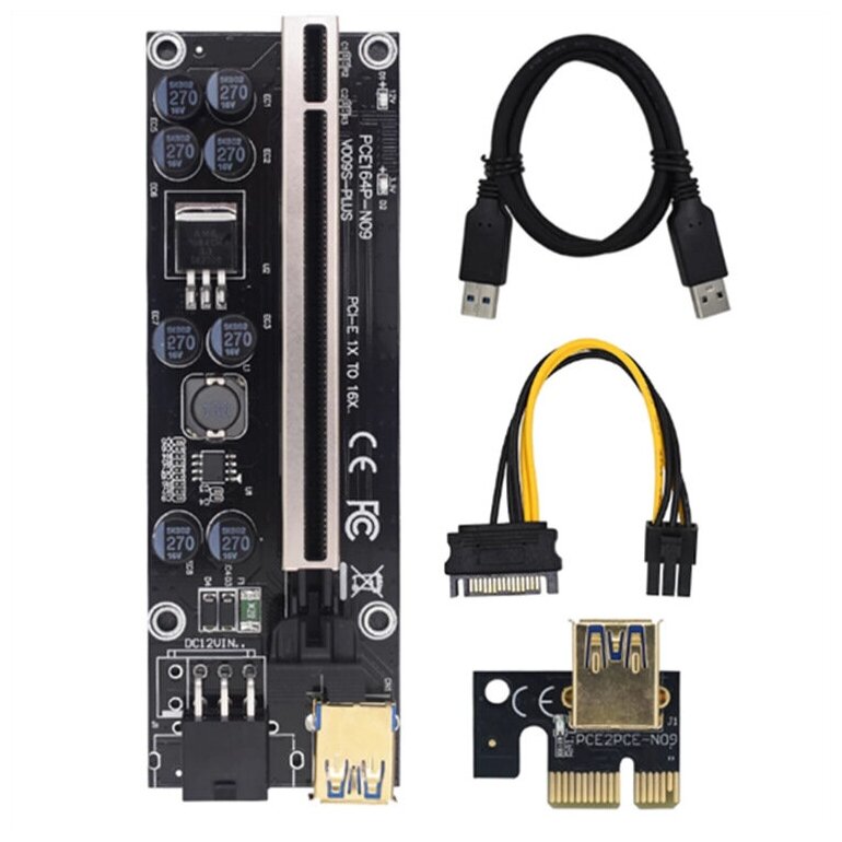 Райзер PCI-E 1x to 16x USB 30 60 ver 009S plus для майнинга Черный