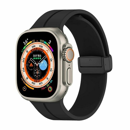 Ремешок на магнитной застёжки-бабочки для Apple Watch 42/44/45мм для Smart X8 Ultra, Smart GS8 Ultra/ черный ремешок на магнитной застёжки бабочки для apple watch 42 44 45мм для smart x8 ultra smart gs8 ultra сосновый